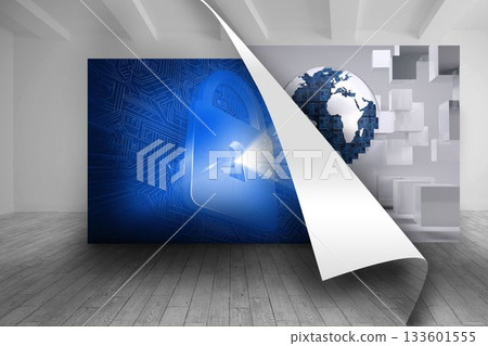 Blue picture of lock over picture of earth 133601555