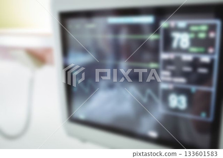 Blurry ECG monitor in hospital Blurry ECG monitor in hospital 133601583