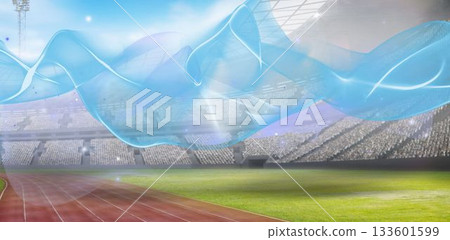 Blue trails over playing field 133601599