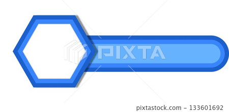 Image of hexagonal blue striped outline and banner on white background, with copy space 133601692