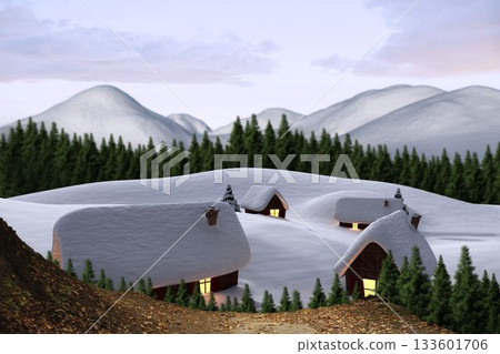 Digitally generated Cute village in the snow 133601706
