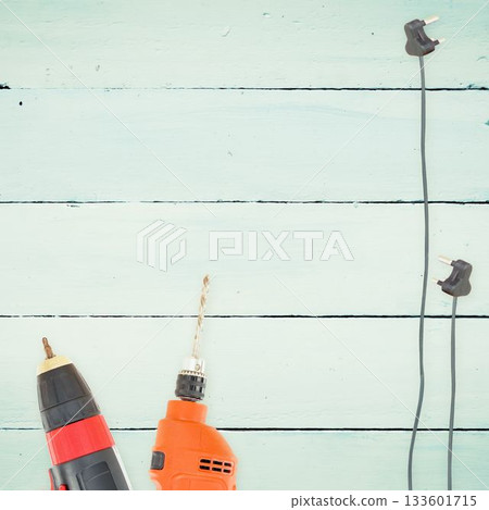 Tools on wooden background 133601715
