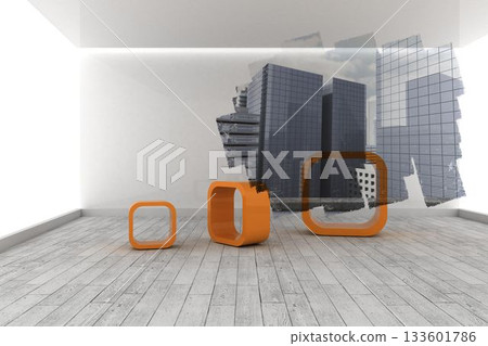Abstract screen in room showing cityscape 133601786