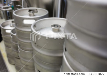 Metal beer kegs at factory Metal beer kegs at factory 133601827