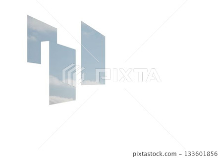 Showing four floating irregular vertical sky panels in flat design on white background, copy space Showing four floating irregular vertical sky panels in flat design on white background, copy space 133601856