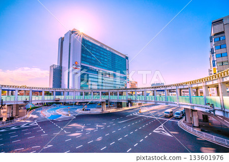 The cityscape of Yokohama, Japan. Shin-Yokohama is making great strides. View of Shin-Yokohama Station and the circular pedestrian bridge. A ray of hope for a new era. (27th) 133601976