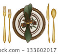 Elegant Christmas Table Setting with Green Napkin 133602017