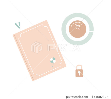 Muted color diary set / Simple desk layout with keys and coffee (transparent background) Muted color diary set / Simple desk layout with keys and coffee (transparent background) 133602128