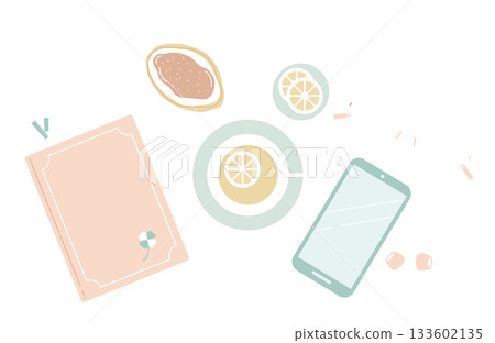 Muted color break time set / diary and lemon tea relaxation flat lay (transparent background) Muted color break time set / diary and lemon tea relaxation flat lay (transparent background) 133602135