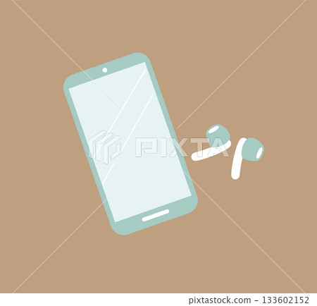 Muted color smartphone and earphone set / Minimalist layout for mobile work (with background color) 133602152