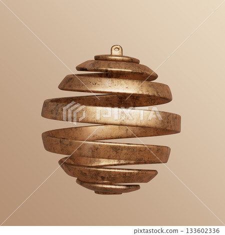 Rustic Bronze Metallic Christmas Tree Ornament. 3D Rendering 133602336