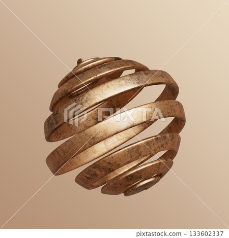 Rustic Bronze Metallic Christmas Tree Ornament. 3D Rendering 133602337