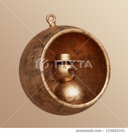 Rustic Bronze Metallic Christmas Tree Ornament. 3D Rendering 133602341