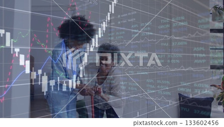 Nurse in blue scrubs supporting woman using red walker in living room, with financial chart overlay Nurse in blue scrubs supporting woman using red walker in living room, with financial chart overlay 133602456