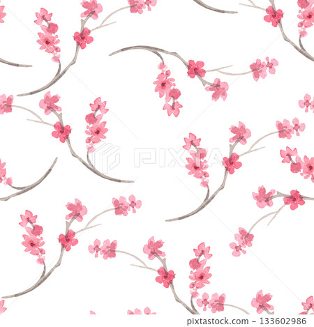 Seamless pattern of sakura. Watercolor handmade illustration. For fabric, wallpaper, greeting cards, design, decoration and illustration. 133602986