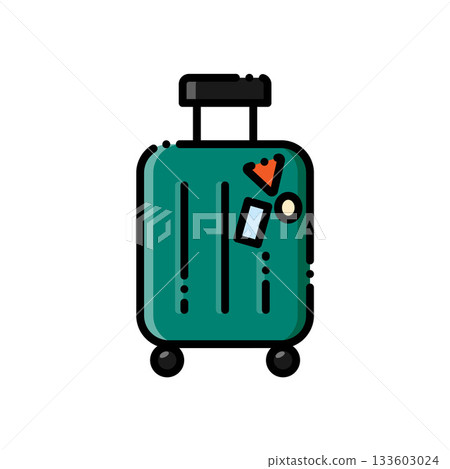 一個可愛的綠色快遞盒,貼有旅行貼紙,配有伸縮桿,方便準時發貨!適用於旅行、商務出貨或移動生活規劃 一個可愛的綠色快遞盒,貼有旅行貼紙,配有伸縮桿,方便準時發貨!適用於旅行、商務出貨或移動生活規劃 133603024