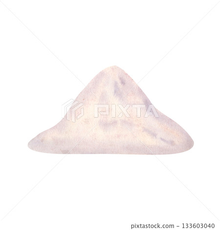 Pile of flour watercolor isolated on white. Ideal for bakery branding, packaging design, recipe illustrations, organic food projects, culinary graphics. Soft texture, subtle shading, natural tones 133603040
