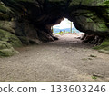 cave in the mountains. forest in the rocks with a cave 133603246