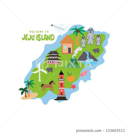 Welcome to Jeju Island Illustrated Map free vector illustration 133603511