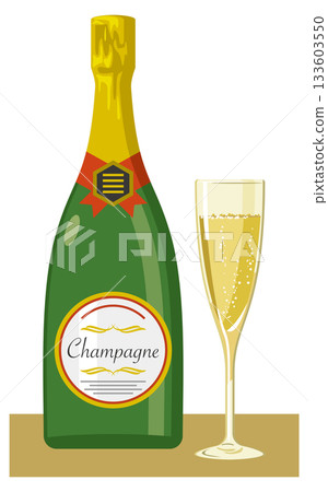 香檳酒瓶和酒杯的插圖 香檳酒瓶和酒杯的插圖 133603550