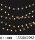 Christmas Glowing Yellow String Lights Garland Set on Transparent Background. Vector 133603562