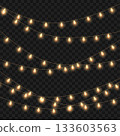 Christmas Glowing Yellow String Lights Garland Set on Transparent Background. Vector 133603563