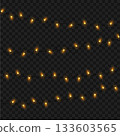 Christmas Glowing Yellow String Lights Garland Set on Transparent Background. Vector 133603565
