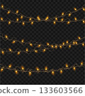 Christmas Glowing Yellow String Lights Garland Set on Transparent Background. Vector 133603566