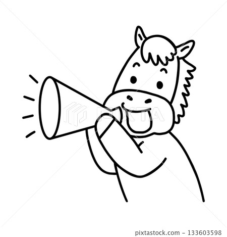 Horse with a megaphone line drawing Horse with a megaphone line drawing 133603598