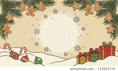 Christmas Graphic Background with Pine and Gingerbread 133603710