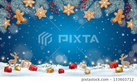 Christmas Graphic Background with Pine and Gingerbread 133603712
