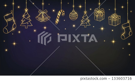 Dark Blue Christmas Background with Hanging Decorations 133603716