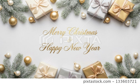 White-Grey Luxury Christmas & New Year Banner 133603721