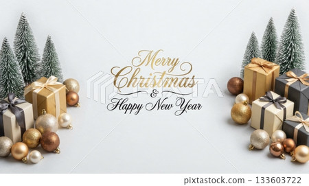 White-Grey Luxury Christmas & New Year Banner 133603722