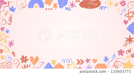 Kindergarten crayon border with playful doodles Kindergarten crayon border with playful doodles 133603773