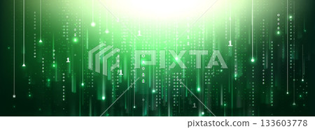 Green matrix code background with binary numbers 133603778