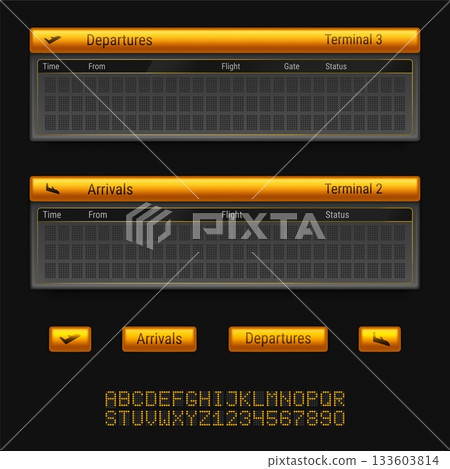 Airport departure board template with font 133603814