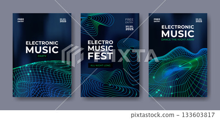 Electro music poster with abstract sound wave Electro music poster with abstract sound wave 133603817