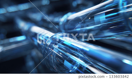 Glowing blue digital data flow, abstract glass tube, technology, futuristic, information transfer Glowing blue digital data flow, abstract glass tube, technology, futuristic, information transfer 133603842