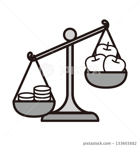 Illustration set of a scale comparing money and things _ Deflation 133603882