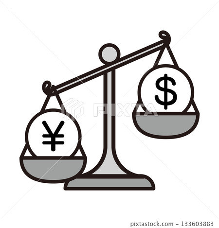 Strong yen, weak dollar - illustration of a balance 133603883