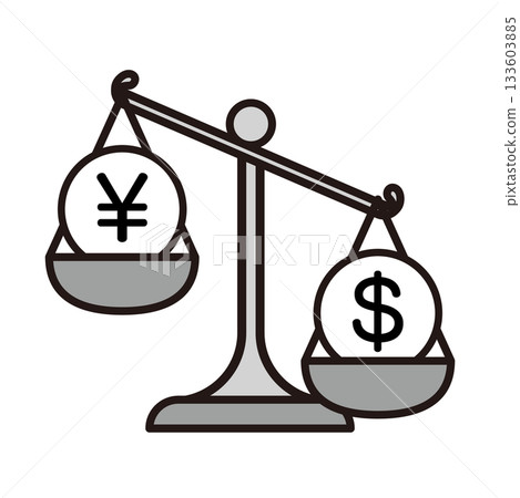 Weak yen and strong dollar _ illustration 133603885