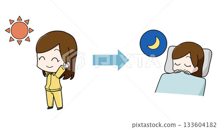 Illustration of a woman who slept well in the sunlight 133604182