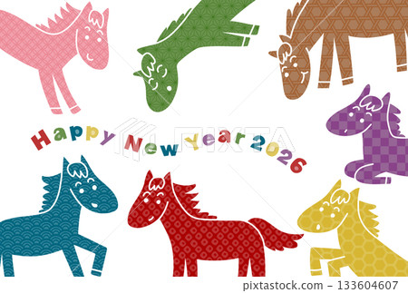 2026年新年賀卡（彩色日本馬） 133604607