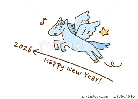 2026年新年賀卡（可愛跳躍的飛馬） 133604610