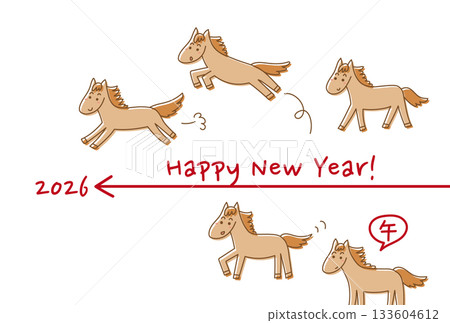 2026 Year of the Horse New Year's Card (Cute Horses Moving Forward) 2026 Year of the Horse New Year's Card (Cute Horses Moving Forward) 133604612