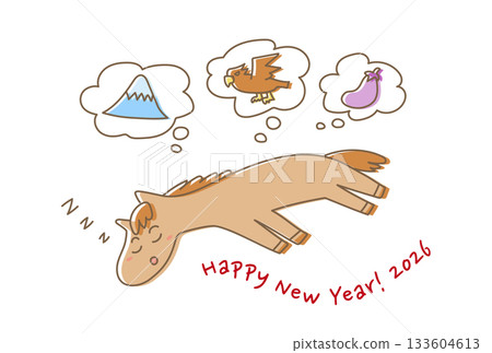 2026年新年賀卡(一匹可愛又放鬆的馬正在做它的第一個夢) 2026年新年賀卡(一匹可愛又放鬆的馬正在做它的第一個夢) 133604613