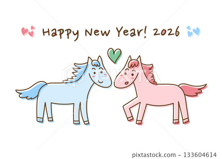 2026年新年賀卡(可愛的馬情侶) 2026年新年賀卡(可愛的馬情侶) 133604614