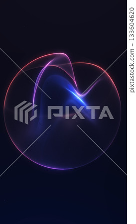 Smooth neon gradient orb made for vertical smartphone wallpapers. Elegant futuristic circle with glowing blue, pink and purple light on dark fullscreen background for mobile digital art. 133604620