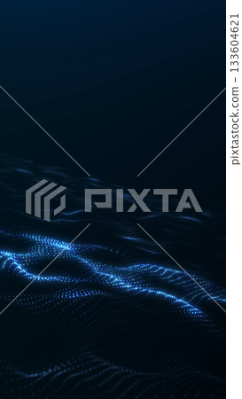 Vertical digital waves made for smartphone wallpapers and mobile interfaces. Futuristic flowing tech particles in deep blue modern gradient. 133604621